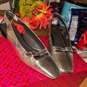 Franco Sarto Metallic Silver Slingback Flats